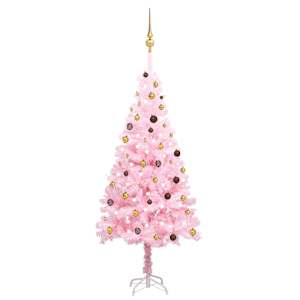 Umělý vánoční stromek s LED a sadou koulí růžový 210 cm PVC - obrázek 1