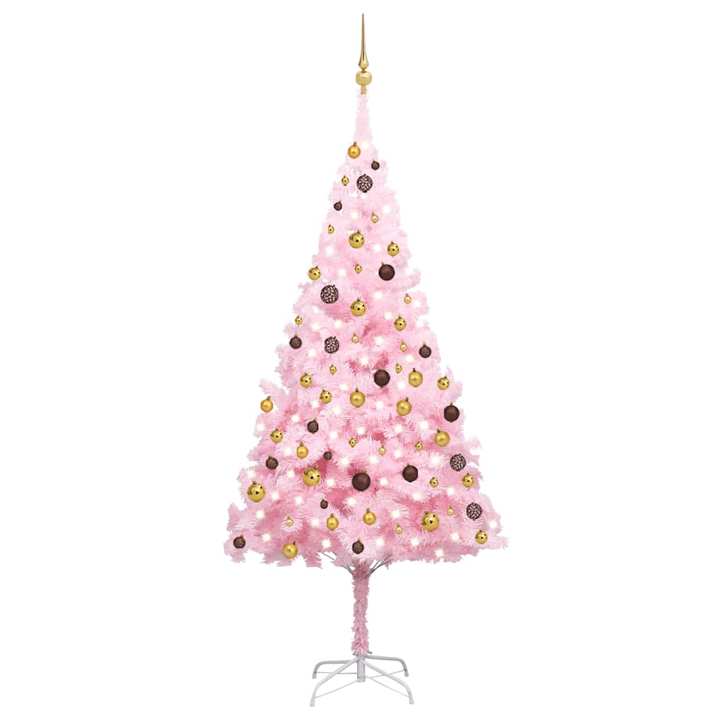 Arbre de Noël artificiel avec LED et boules Rose 240 cm PVC