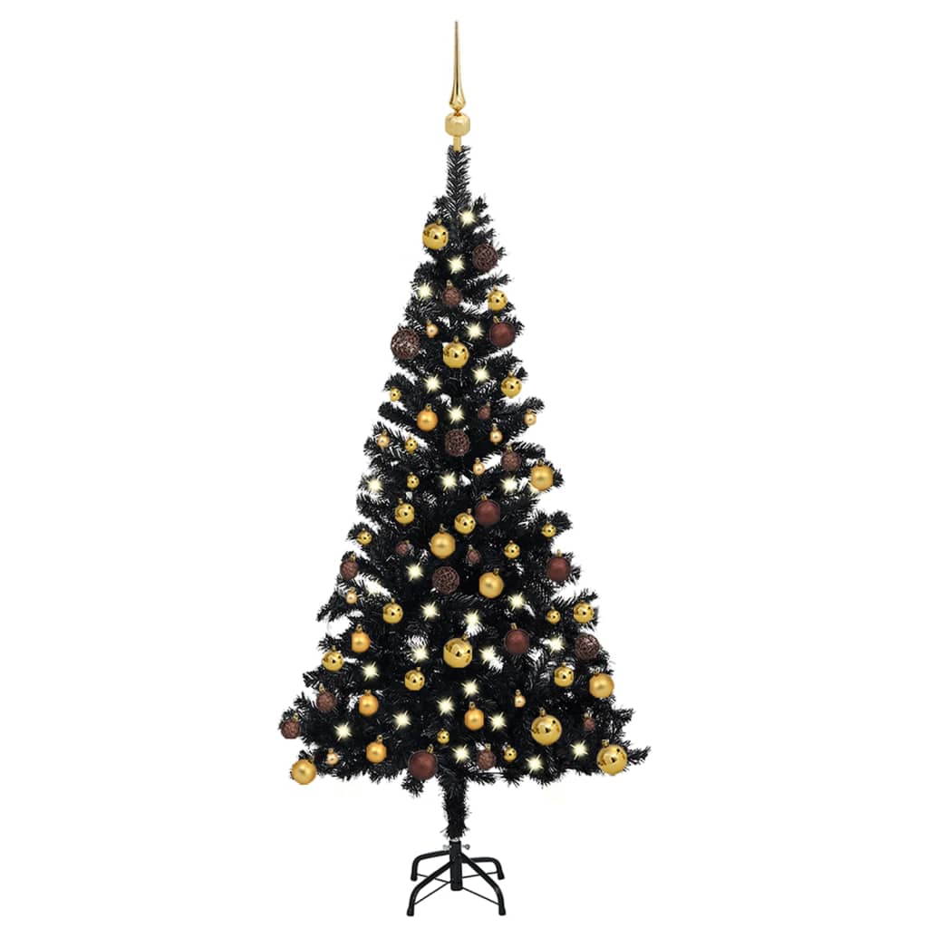 Plastgran med LED och julgranskulor svart 120 cm PVC