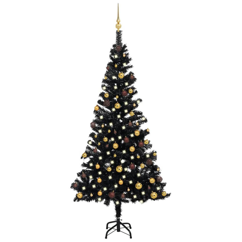 vidaXL Arbre de Noël artificiel avec LED et boules Noir 150 cm PVC