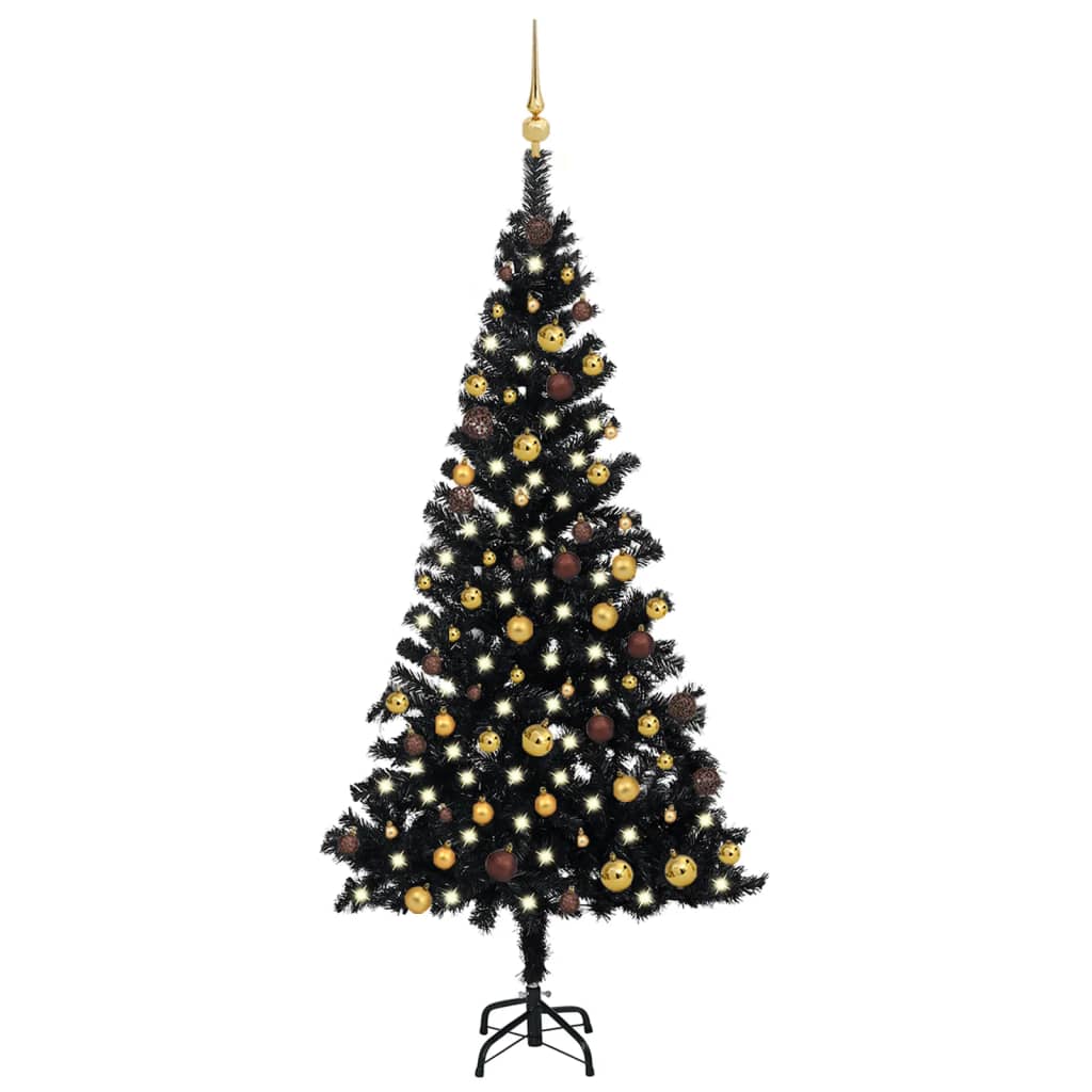 vidaXL Künstlicher Weihnachtsbaum Beleuchtung & Kugeln Schwarz 180 cm