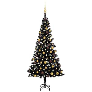 Umělý vánoční stromek s LED a sadou koulí černý 180 cm PVC - obrázek 1
