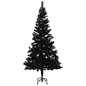 Umělý vánoční stromek s LED a sadou koulí černý 180 cm PVC - obrázek 2