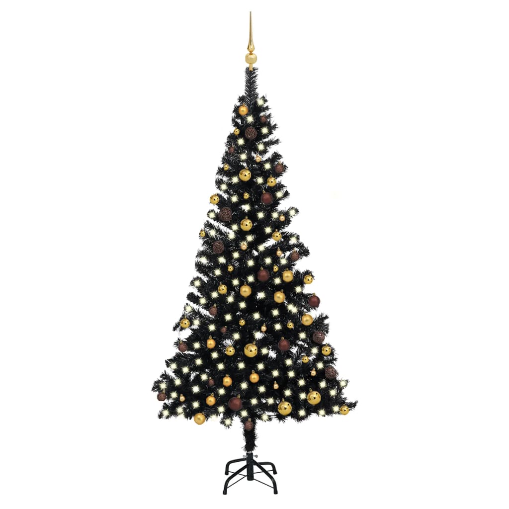Plastgran med LED och julgranskulor svart 210 cm PVC