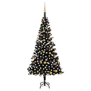 Umělý vánoční stromek s LED a sadou koulí černý 210 cm PVC - obrázek 1