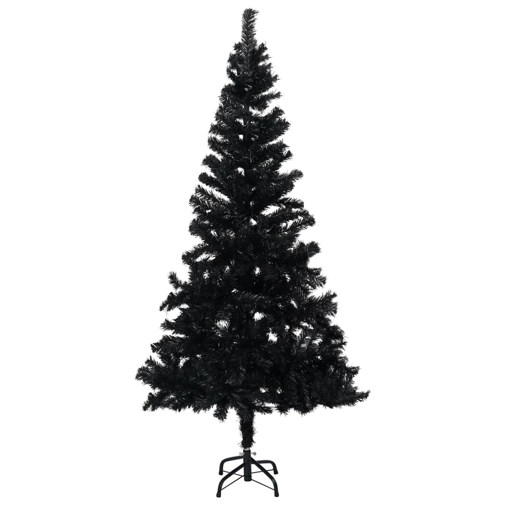 vidaXL Set brad Crăciun artificial cu LED-uri&globuri negru 210 cm PVC