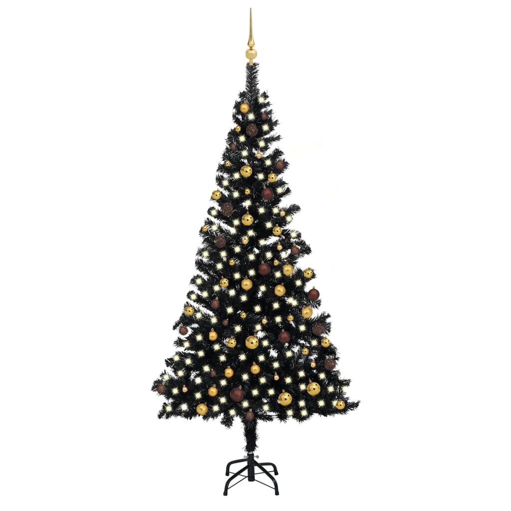 Image of vidaXL Artificial Pre-lit Christmas Tree with Ball Set Black 240 cm PVC