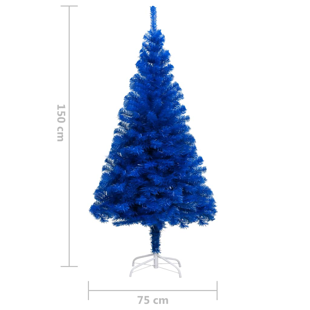 Sztuczna, niebieska choinka LED 150 cm z bombkami - 75 cm