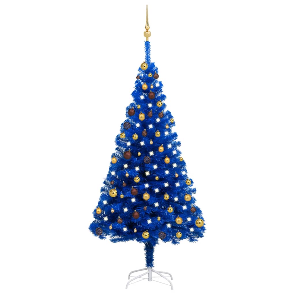 vidaXL Set brad Crăciun artificial LED-uri/globuri albastru 180 cm PVC