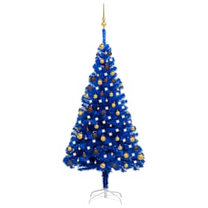 Umělý vánoční stromek s LED a sadou koulí modrý 180 cm PVC - obrázek 1