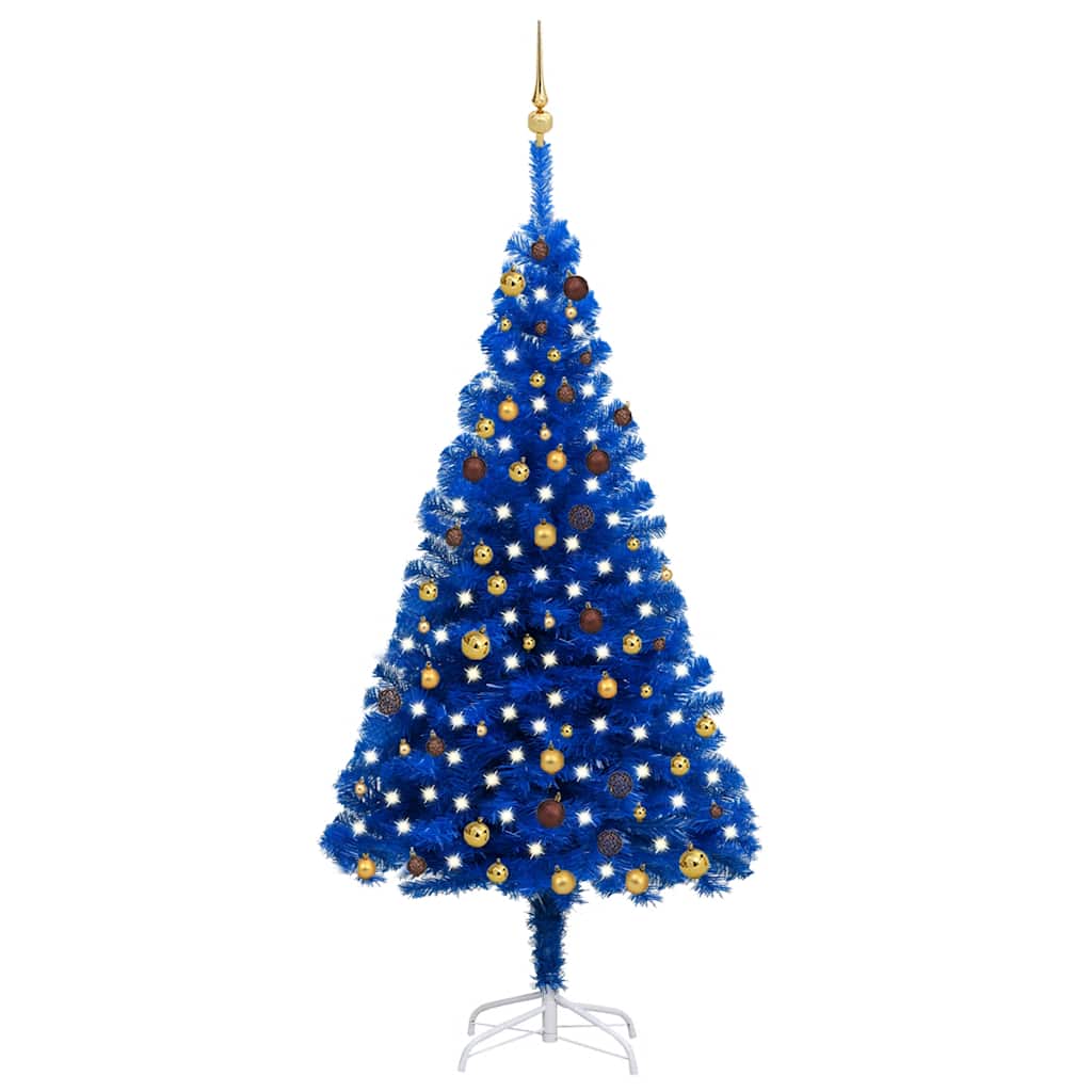 Arbre de Noël artificiel avec LED et boules Bleu 210 cm PVC