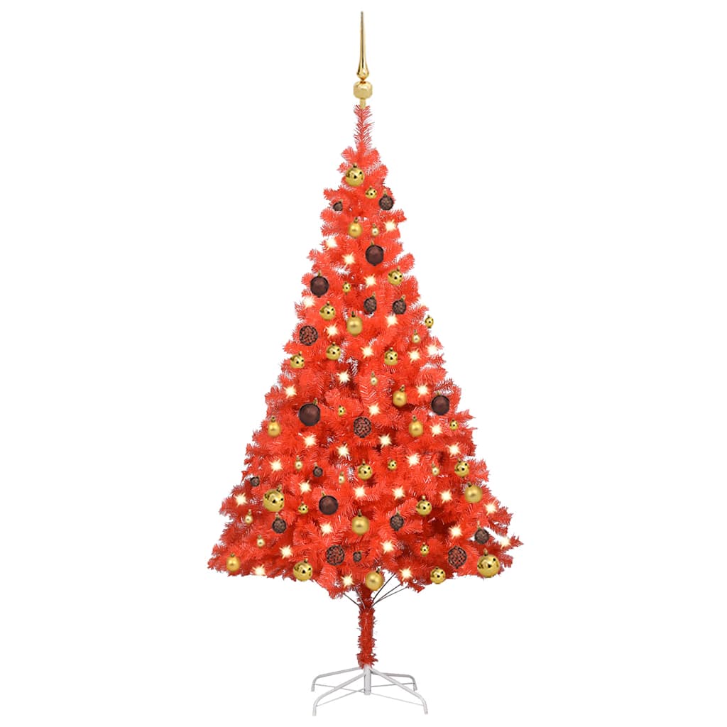 vidaXL Künstlicher Weihnachtsbaum Beleuchtung & Kugeln Rot 150 cm