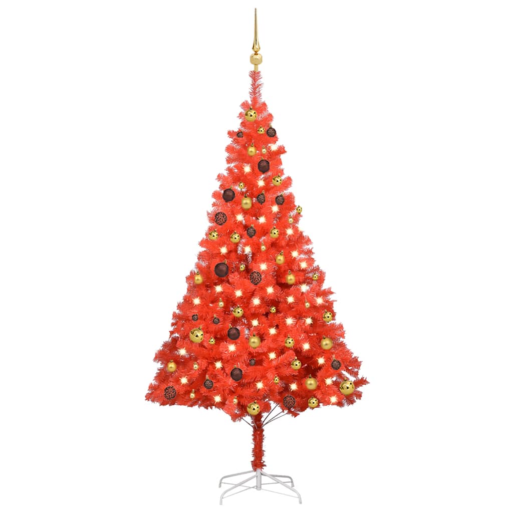 Arbre de Noël artificiel avec LED et boules Rouge 180 cm PVC