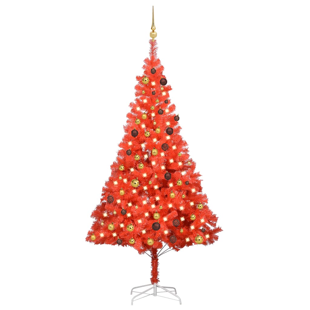 Arbre de Noël artificiel avec LED et boules Rouge 210 cm PVC