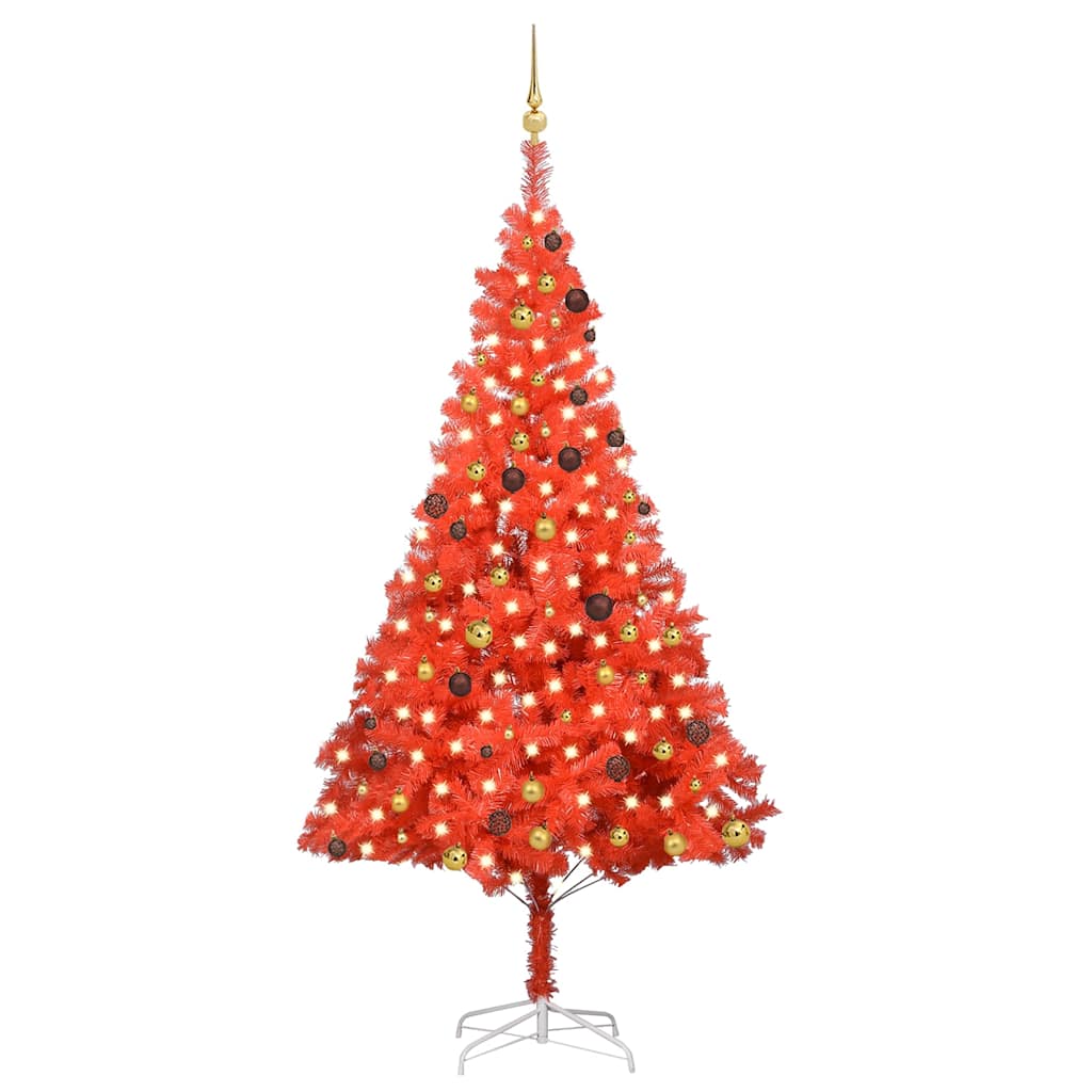 Arbre de Noël artificiel avec LED et boules Rouge 240 cm PVC