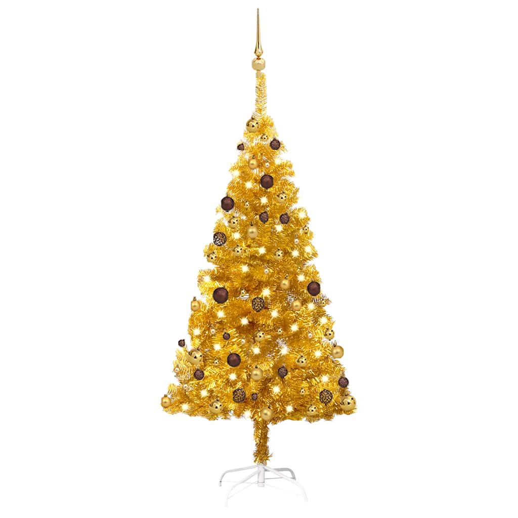 Arbre de Noël artificiel avec LED et boules Doré 150 cm PET