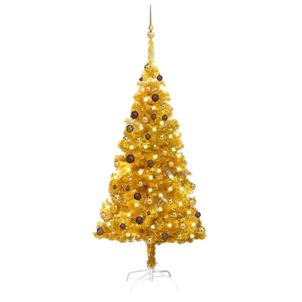 vidaXL Brad de Crăciun artificial cu LED&globuri auriu 180 cm PET  