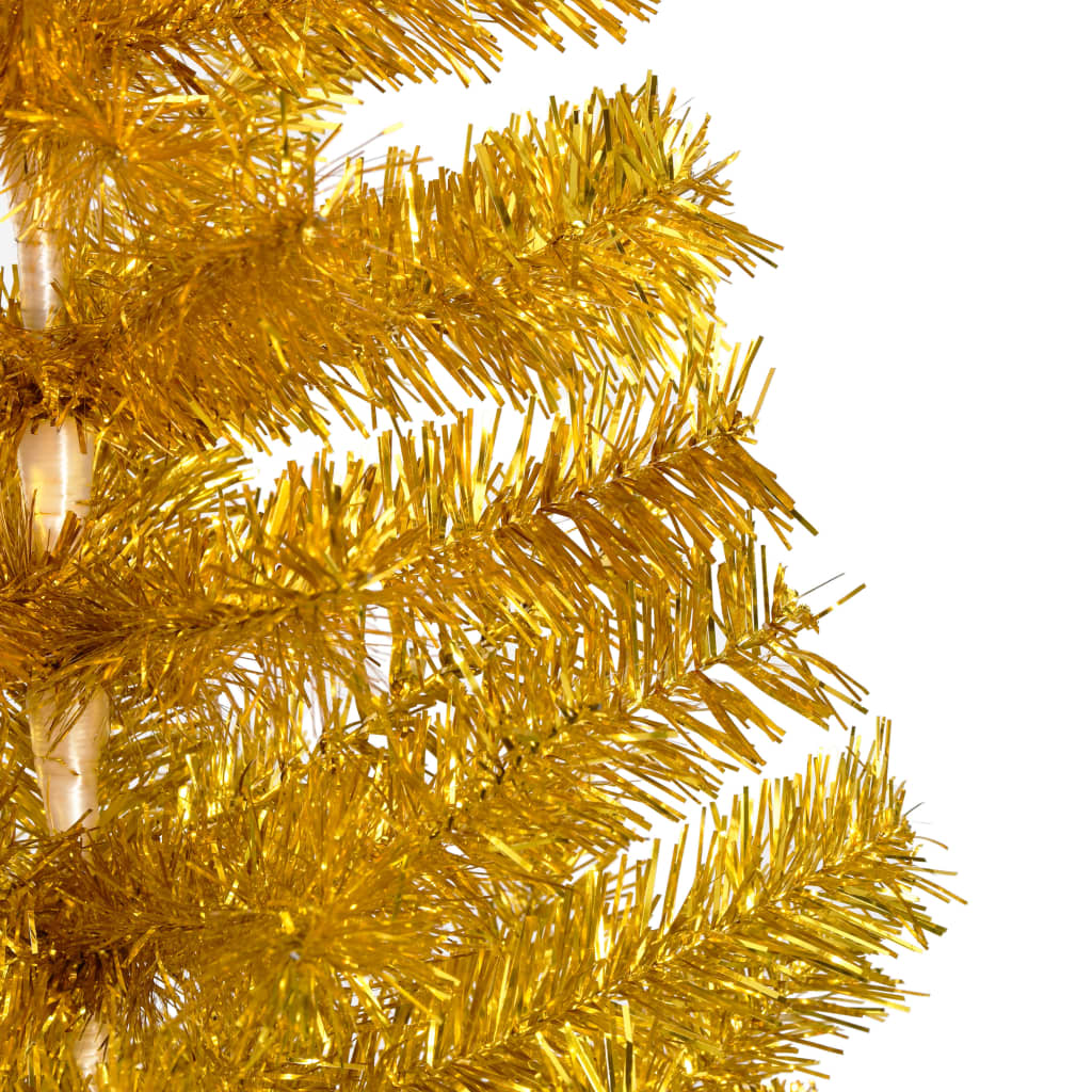 vidaXL Set brad de Crăciun artificial cu LED&globuri auriu 210 cm PET