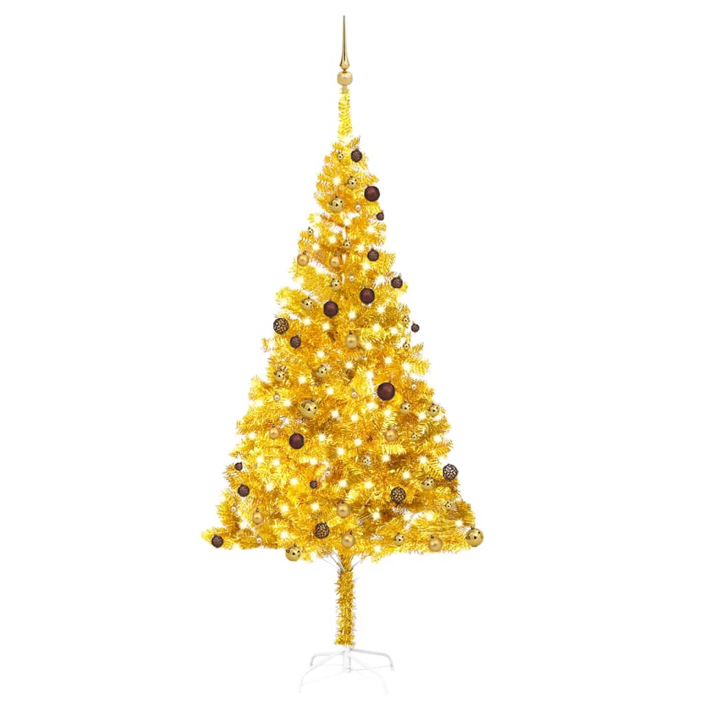 vidaXL Brad de Crăciun artificial cu LED&globuri, auriu, 240 cm, PET vidaXL