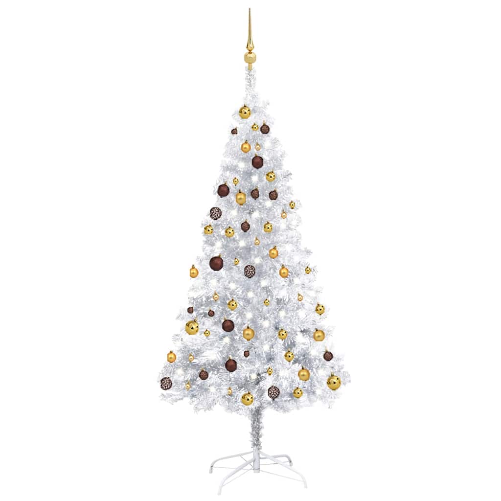 Arbre de Noël artificiel avec LED et boules Argenté 180 cm PET