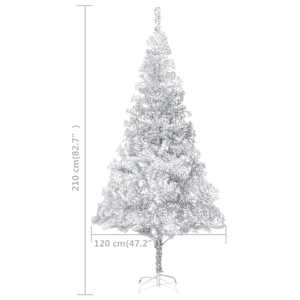 Umělý vánoční stromek s LED a sadou koulí stříbrný 210 cm PET - obrázek 12