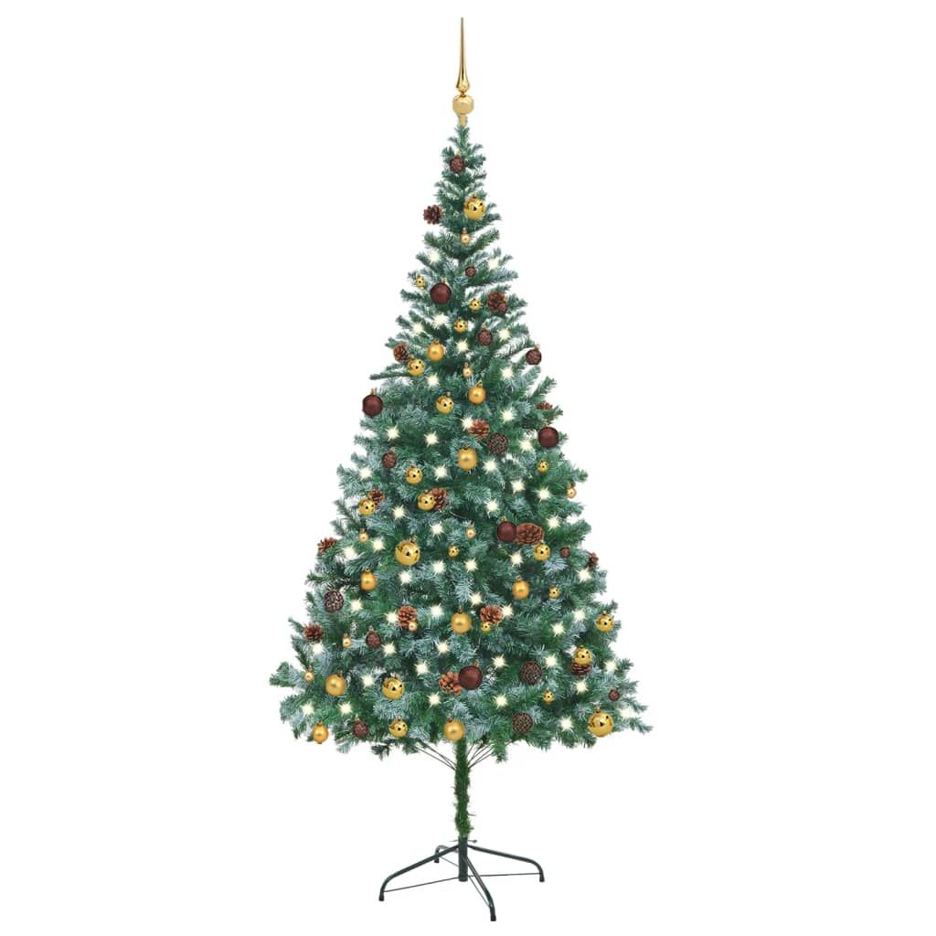 vidaXL Künstlicher Weihnachtsbaum mit Beleuchtung Kugeln Zapfen 210 cm