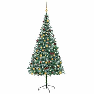 Umělý vánoční stromek LED osvětlení sada koulí a šišky 210 cm - obrázek 1