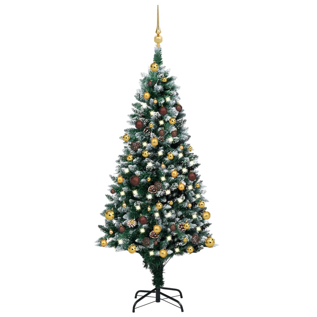 vidaXL Set brad de Crăciun artificial cu LED-uri/globuri/conuri 150 cm