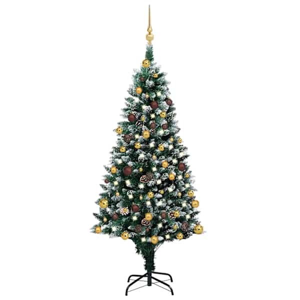 vidaXL tehisj&otilde;ulupuu koos LED-de ja pallikomplekti ja k&auml;bidega 150 cm