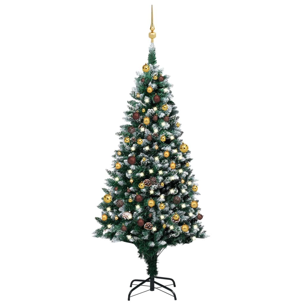Künstlicher Weihnachtsbaum mit LEDs Kugeln & Zapfen 180 cm kaufen