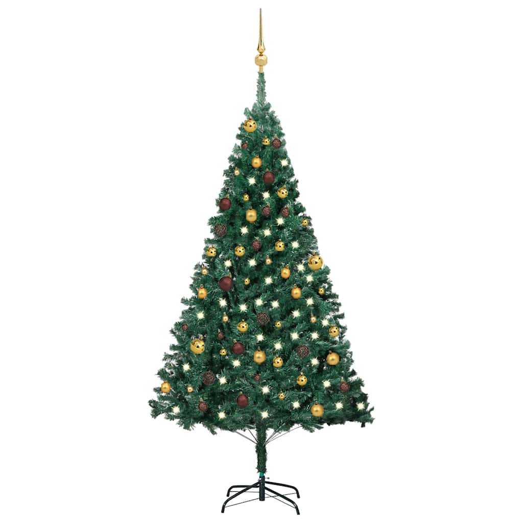 Árvore de Natal artificial c/ luzes LED e bolas 180cm PVC verde