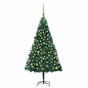 Umělý vánoční stromek s LED a sadou koulí zelený 210 cm PVC - obrázek 1