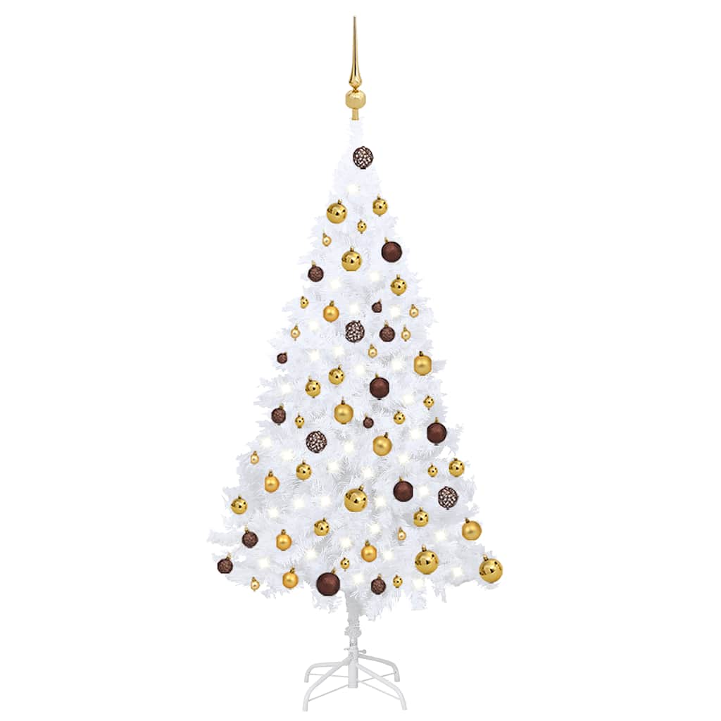 Arbre de Noël artificiel avec LED et boules Blanc 120 cm PVC