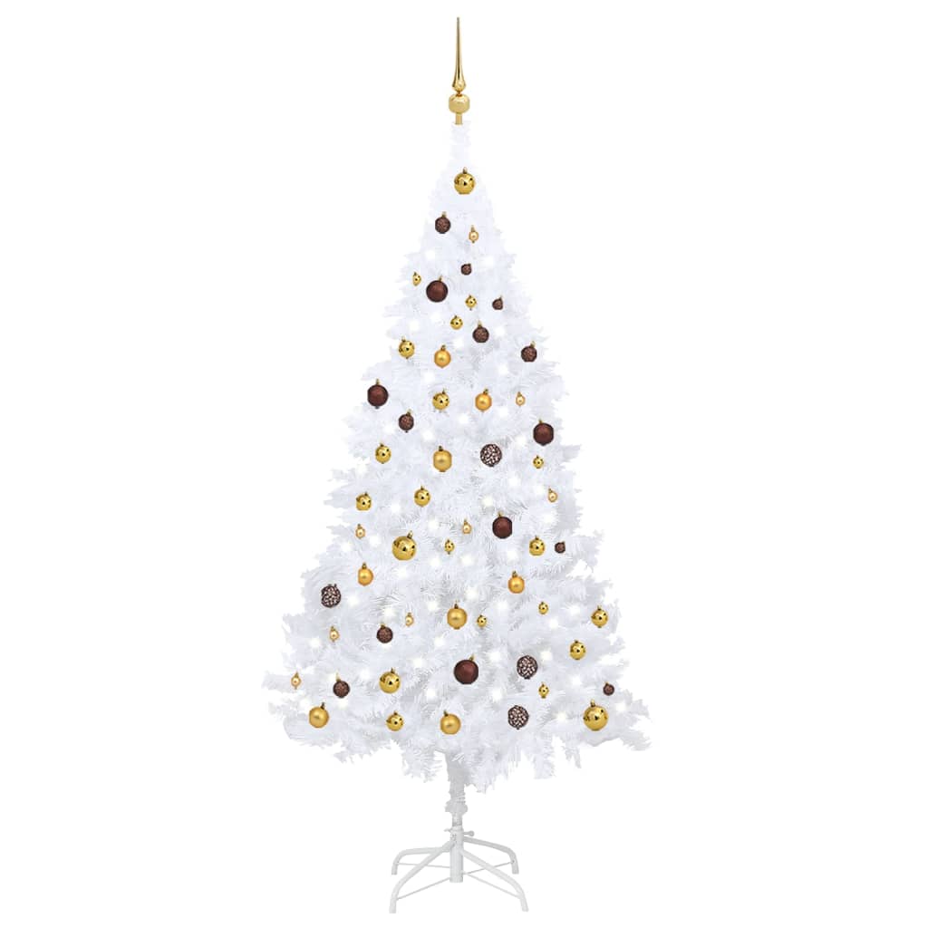 vidaXL Arbre de Noël artificiel avec LED et boules Blanc 210 cm PVC