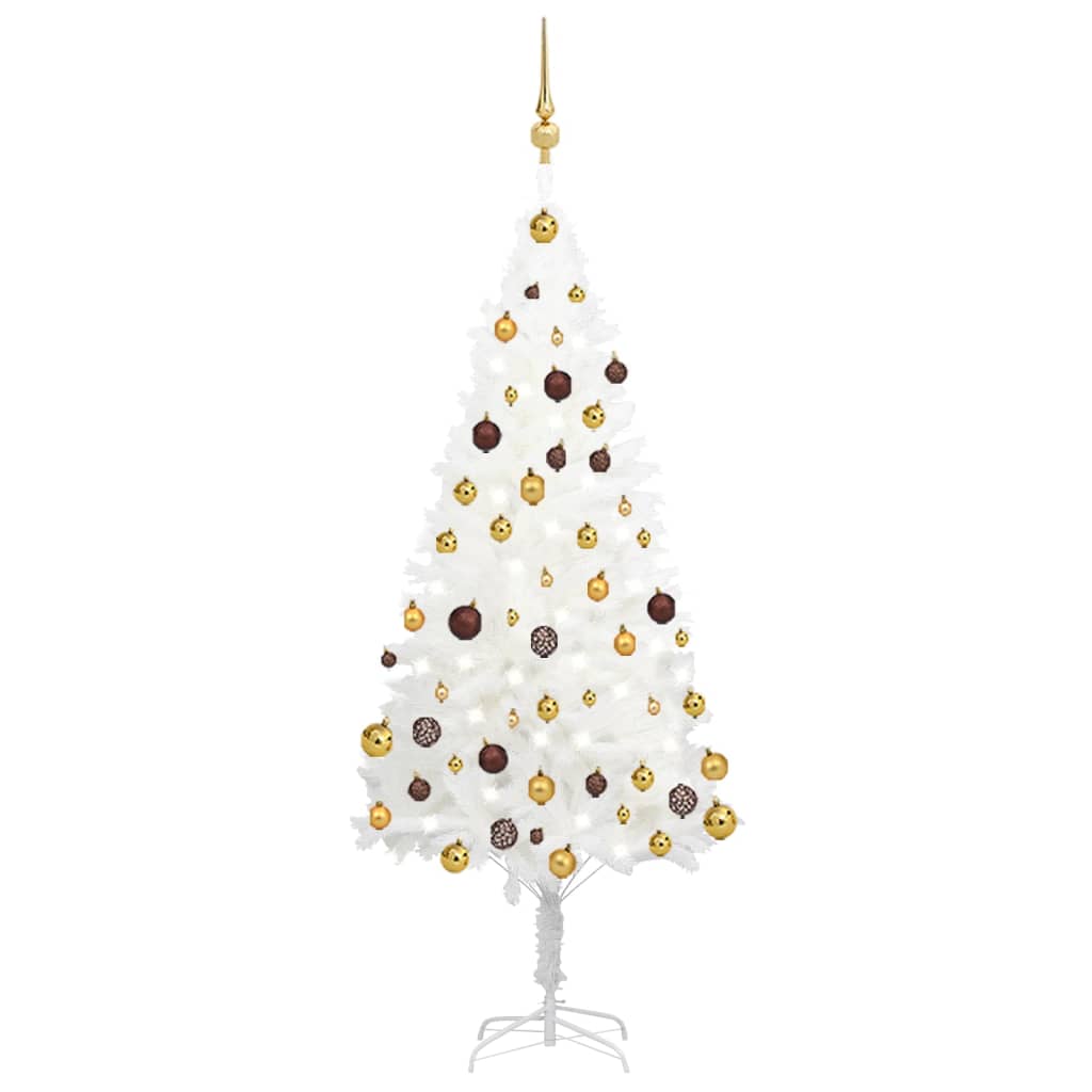 vidaXL kunstigt juletræ med lys og kuglesæt 150 cm hvid