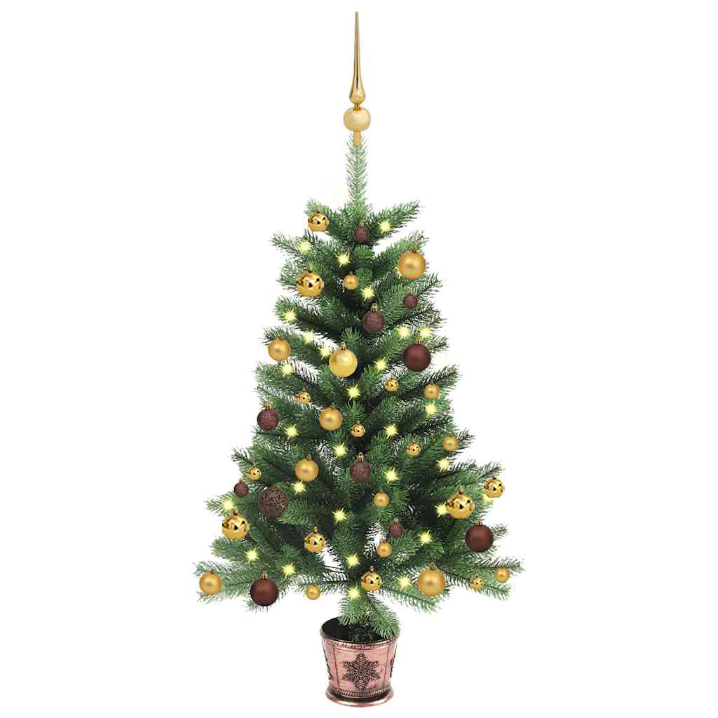 Arbre de Noël artificiel avec LED et boules 90 cm Vert