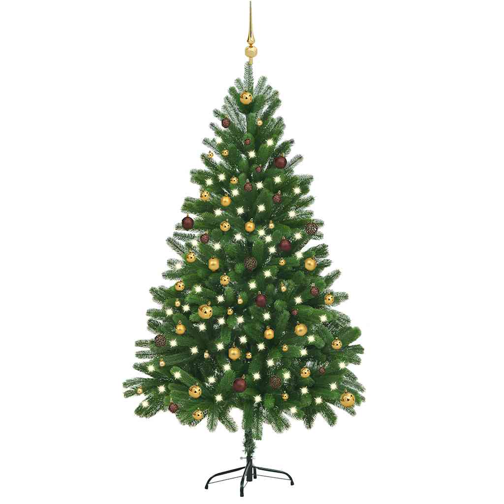 Arbre de Noël artificiel avec LED et boules 210 cm Vert