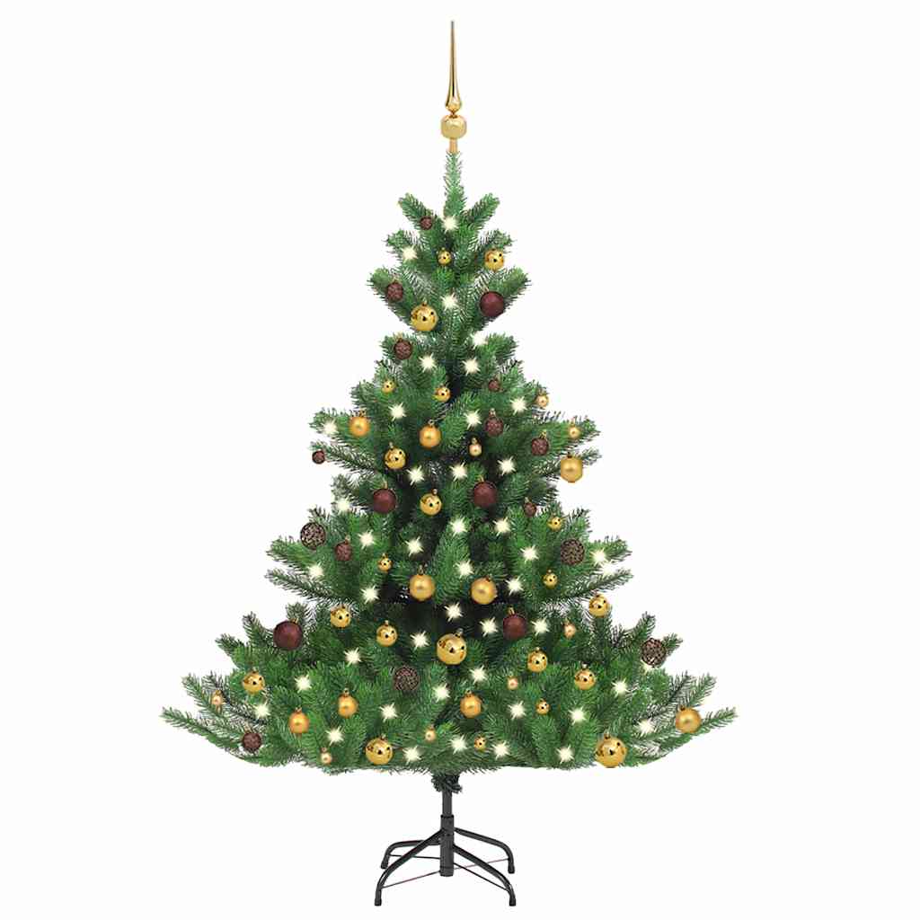 Sapin de Noël artificiel Nordmann avec LED et boules Vert 120cm