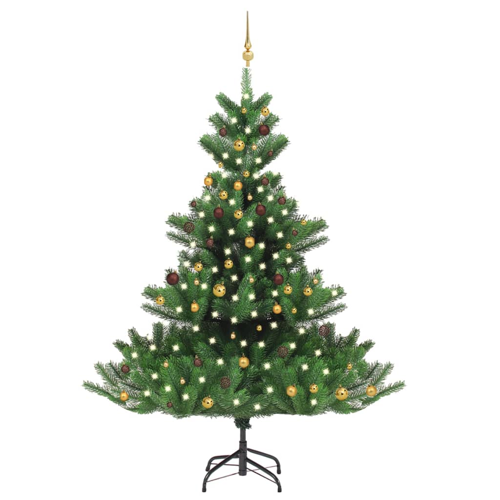 Umělý vánoční stromek normandská jedle LED a koule zelený 240cm