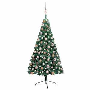 vidaXL valgustusega poolik kunstkuusk alusega, roheline, 120 cm