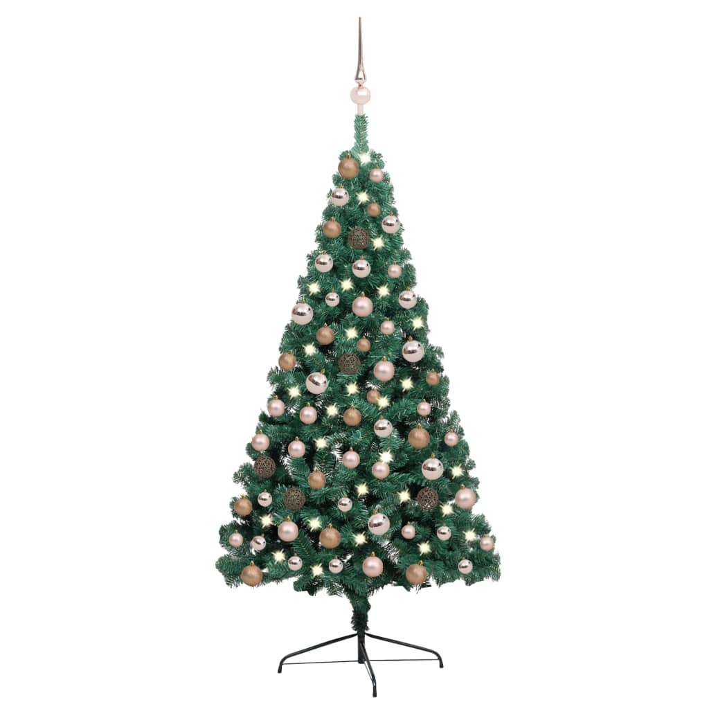 vidaXL Brad Crăciun artificial jumătate LED-uri&globuri verde 120 cm