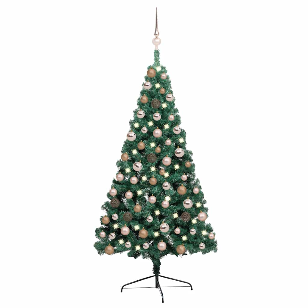 vidaXL Künstlicher Halb-Weihnachtsbaum Beleuchtung Kugeln Grün 120 cm