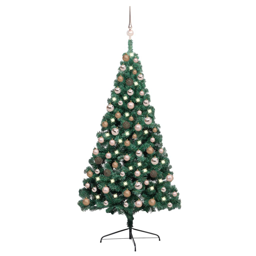 vidaXL Künstlicher Halb-Weihnachtsbaum Beleuchtung Kugeln Grün 150 cm