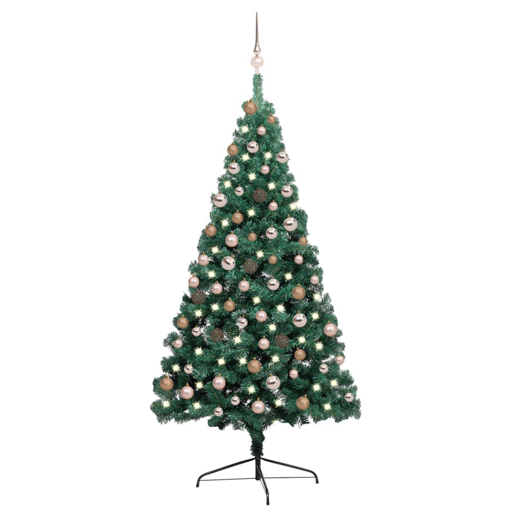 vidaXL Demi-arbre de Noël artificiel avec LED et boules Vert 180 cm