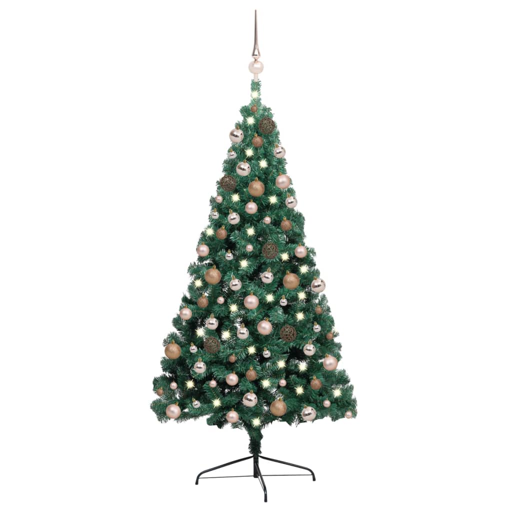 vidaXL Demi-arbre de Noël artificiel avec LED et boules Vert 240 cm