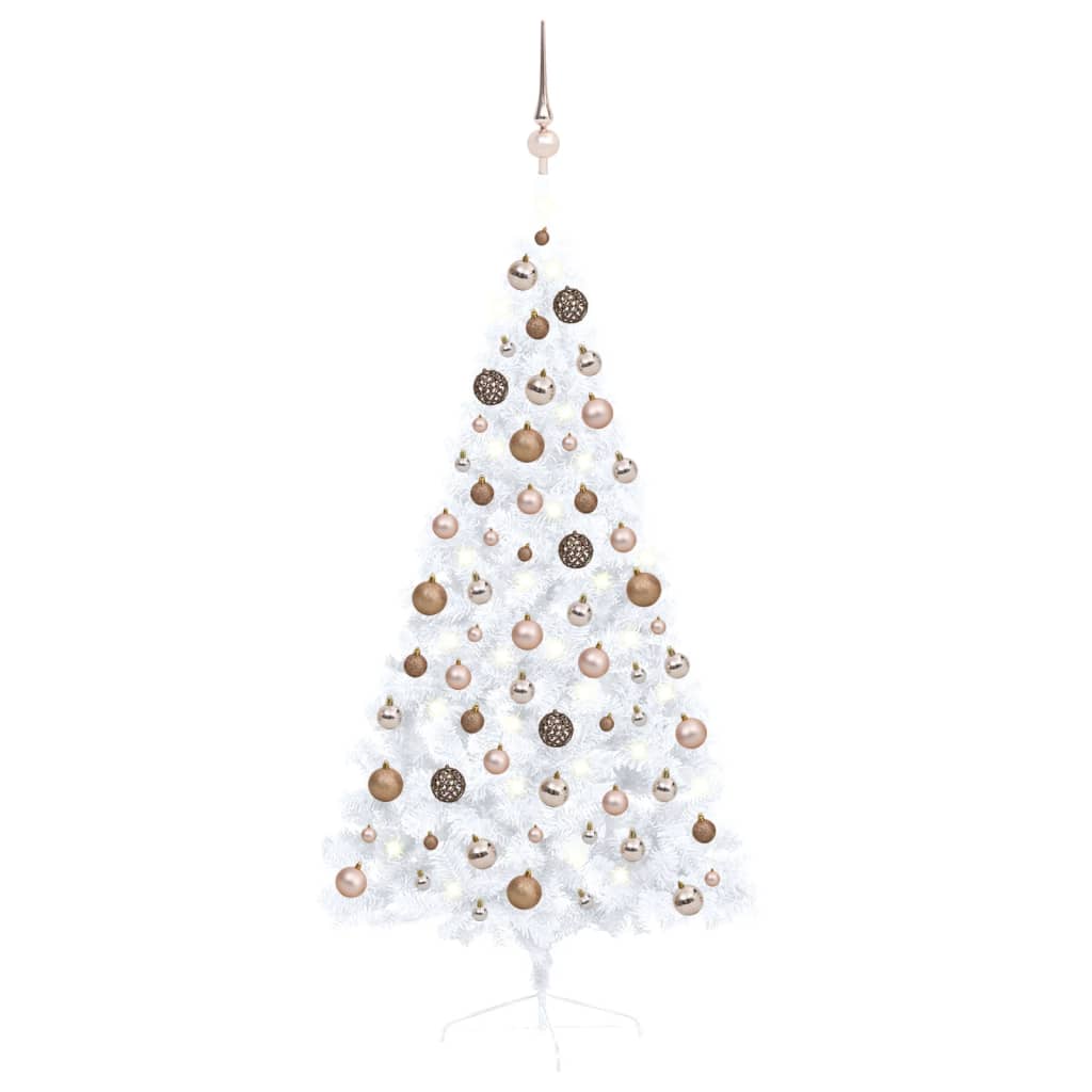 vidaXL Demi-arbre de Noël artificiel avec LED et boules Blanc 150 cm