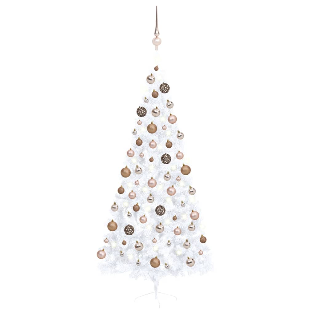 vidaXL Demi-arbre de Noël artificiel avec LED et boules Blanc 210 cm