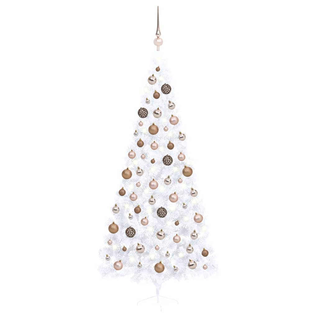 vidaXL Demi-arbre de Noël artificiel avec LED et boules Blanc 240 cm