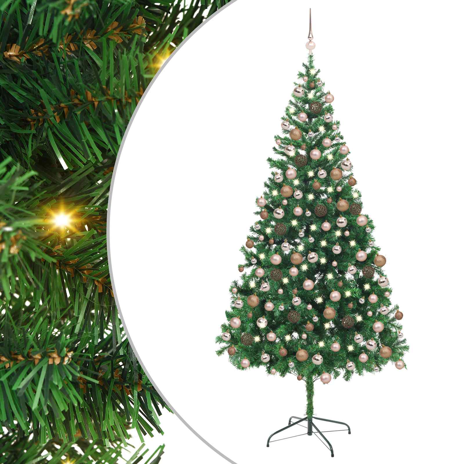 vidaXL Brad de Crăciun pre-iluminat cu set globuri, 210 cm, 910 ramuri
