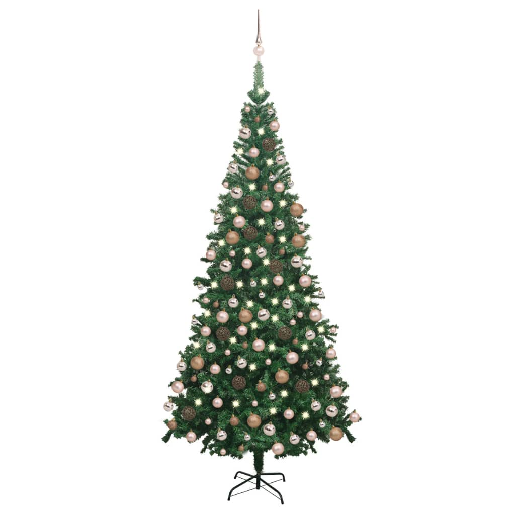 vidaXL Set brad Crăciun artificial cu LED-uri/globuri verde 240 cm L 